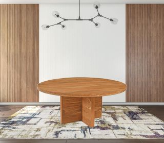70" Natural Rounded Solid Wood Dining Table