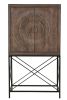 33" Brown Solid Wood Two Door Carved Wine Cabinet