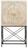 33" Distressed White Solid Wood Two Door Floral Carved Wine Cabinet