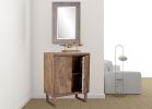 33" Distressed Brown Solid Wood Two Door Floral Carved Accent Cabinet