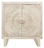 33" Distressed White Solid Wood Two Door Floral Carved Accent Cabinet