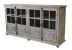 83" White Wash Gray Solid Wood Four Door Side Board with Glass Inserts