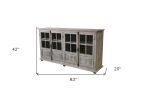 83" White Wash Gray Solid Wood Four Door Side Board with Glass Inserts