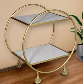 Gray and Gold Iron And Marble Rolling Bar Cart