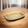 20" Gold Rectangular Stainless Steel Serving Tray With Handles