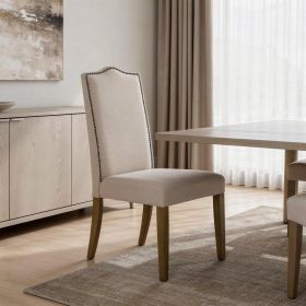 Cream And Brown Upholstered Linen Dining Parsons Chair