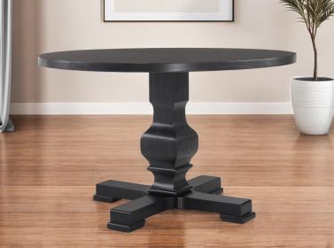 47" Black Rounded Solid Wood Pedestal Base Dining Table