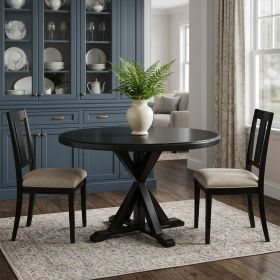 48" Black Rounded Solid Manufactured Wood And Solid Wood Pedestal Base Dining Table