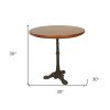 30" Chestnut And Black Rounded Solid Wood And Iron Pedestal Base Dining Table