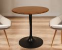 30" Brown And Black Rounded Solid Wood And Iron Pedestal Base Dining Table