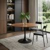36" Brown And Black Rounded Solid Wood And Iron Pedestal Base Dining Table