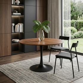 36" Brown And Black Rounded Solid Wood And Iron Pedestal Base Dining Table