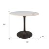 36" White And Black Rounded Marble And Iron Pedestal Base Dining Table