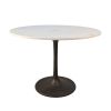 40" White And Black Rounded Marble And Iron Pedestal Base Dining Table