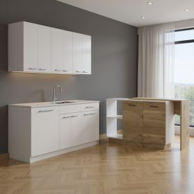 Wood Brown And Natural 59" Kitchen Island Set With Storage