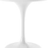 32" White Rounded Fiberglass And Metal Pedestal Base Dining Table