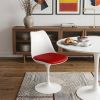 White Heavy Duty Plastic Dining Side Chair With Red Faux Leather Cushion