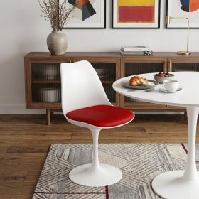 White Heavy Duty Plastic Dining Side Chair With Red Faux Leather Cushion
