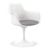 White Heavy Duty Plastic Swivel Dining Arm Chair With Gray Faux Leather Cushion