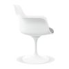 White Heavy Duty Plastic Swivel Dining Arm Chair With Gray Faux Leather Cushion