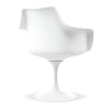 White Heavy Duty Plastic Swivel Dining Arm Chair With Gray Faux Leather Cushion