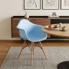 Blue And Natural Heavy Duty Plastic And Solid Wood Dining Arm Chair
