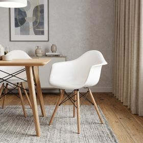White And Natural Heavy Duty Plastic And Solid Wood Dining Arm Chair