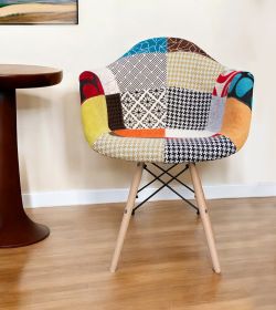 Black White and Rainbow And Natural Upholstered Fabric Dining Arm Chair