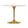 40" White And Gold Rounded Stone And Metal Pedestal Base Dining Table