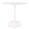 32" White Rounded Marble And Metal Pedestal Base Dining Table