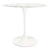 32" White Rounded Marble And Metal Pedestal Base Dining Table