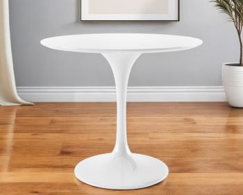 36" White Fiberglass And Metal Dining Table