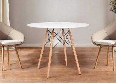 36" White And Natural Solid Wood Dining Table