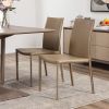 Set of Two Taupe Upholstered Leather Dining Side Chairs
