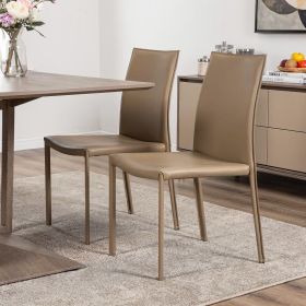 Set of Two Taupe Upholstered Leather Dining Side Chairs