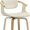 Off White And Natural Upholstered Faux Leather Dining Arm Chair