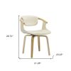 Off White And Natural Upholstered Faux Leather Dining Arm Chair