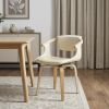 Off White And Natural Upholstered Faux Leather Dining Arm Chair