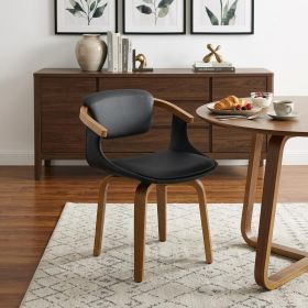 Black And Dark Brown Upholstered Faux Leather Dining Arm Chair