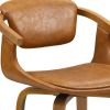 Brown And Natural Upholstered Faux Leather Dining Arm Chair