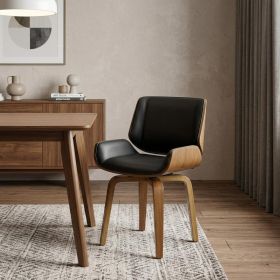 Black And Brown Upholstered Faux Leather Curved Back Dining Side Chair