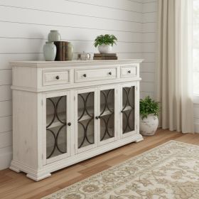74" Ivory Solid and Manufactured Wood Distressed Credenza