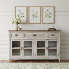 67" White Solid and Manufactured Wood Distressed Credenza