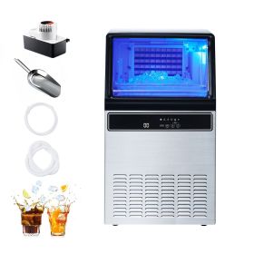Commercial Ice Maker Machine with Pump, 130Lbs/24H with 33Lbs Storage, 45 Cubes per Cycle