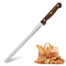 10-Inch Luxury Mirror Polished Carbon Steel Kitchen Bread Knife With Wooden Handle (Option: 10Inch)